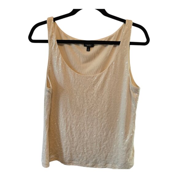 TALBOTS SEQUIN TANK SLEEVELESS CHAMPAGNE BEIGE FULLY LINED SIZE LARGE - Picture 1 of 8